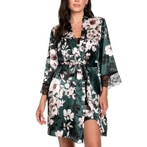 Linea Donatella Women's 2-Pc. Floral Satin Chemise & Robe Set - Green M